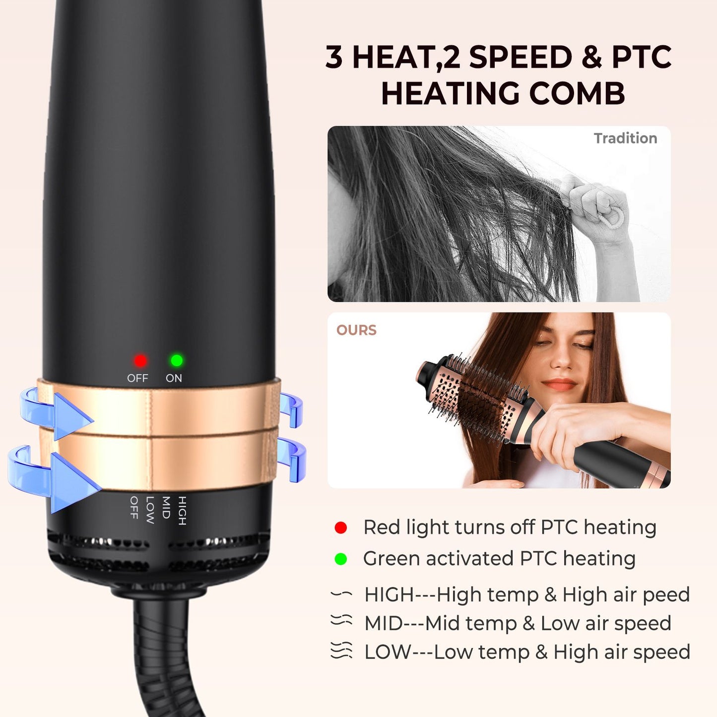 2 in 1 Blow Dryer Brush Hair Straightener Brush in One Hair Blowdryers Brush for Hair 1000W Hair Dryer Brush and Smooth Heated Comb Hair Straightener Brush Hot Air Brush for Drying, Volumizing